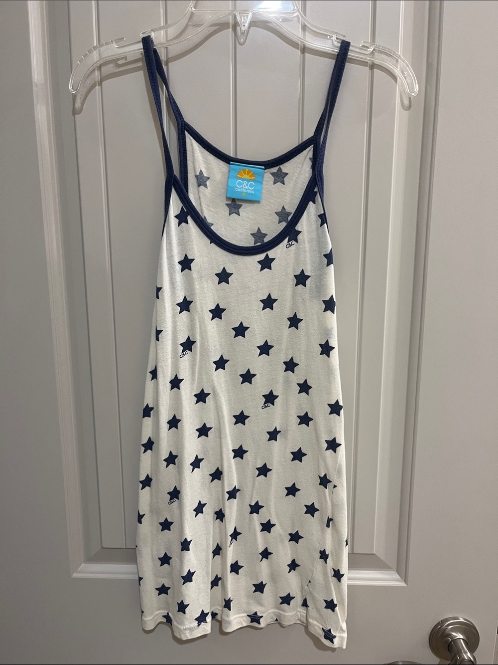 C&C California White Tank with Navy Star Print